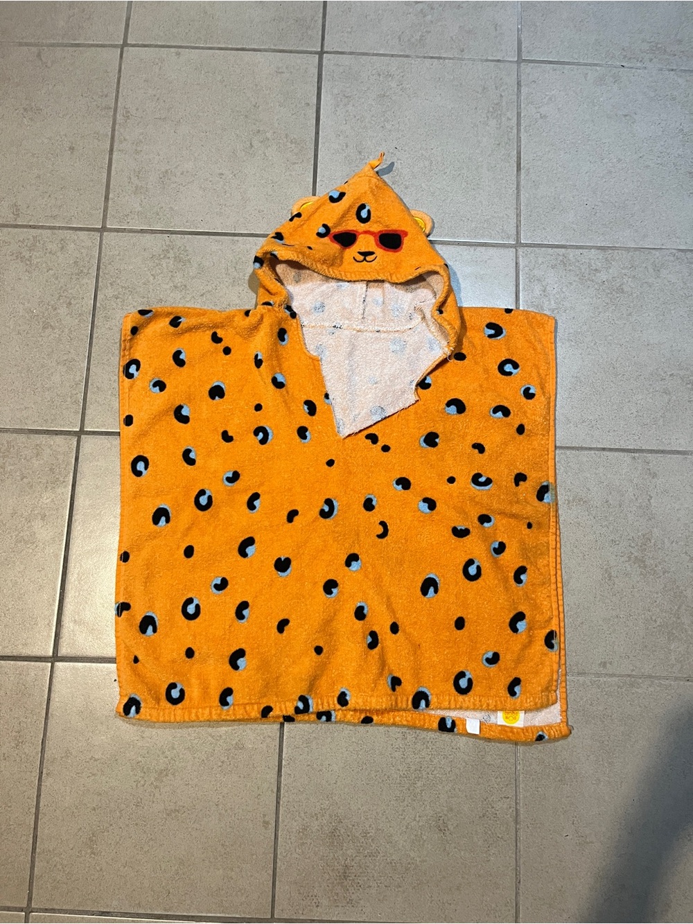 Children's Orange Leopard Hooded Towel Poncho
